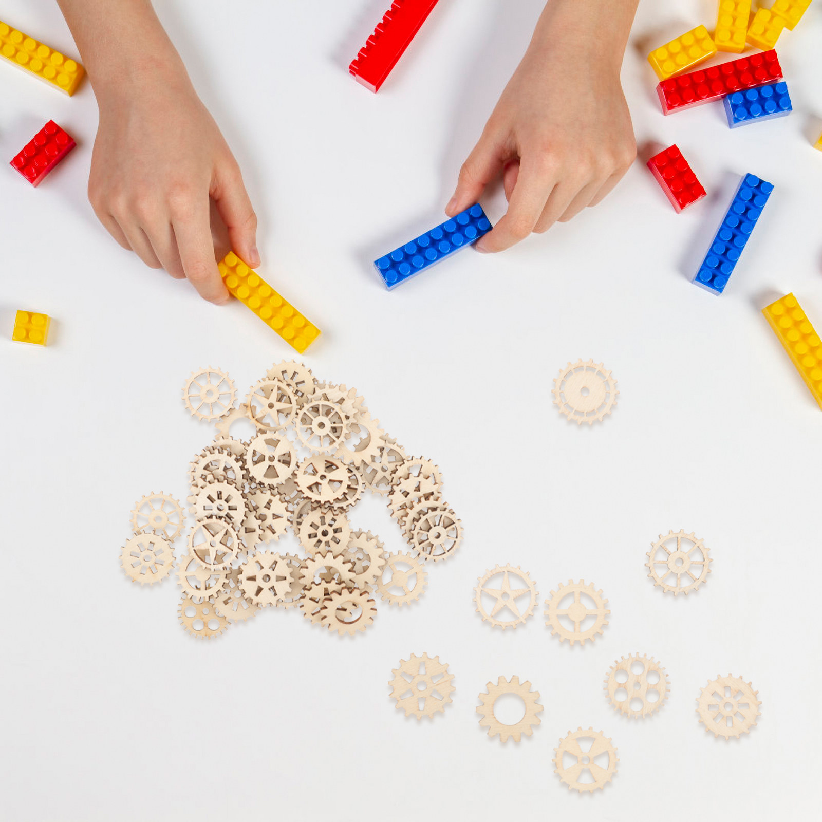 Art And Craft For Nursery - 100Pcs Wooden Gear Craft Kit Natural
