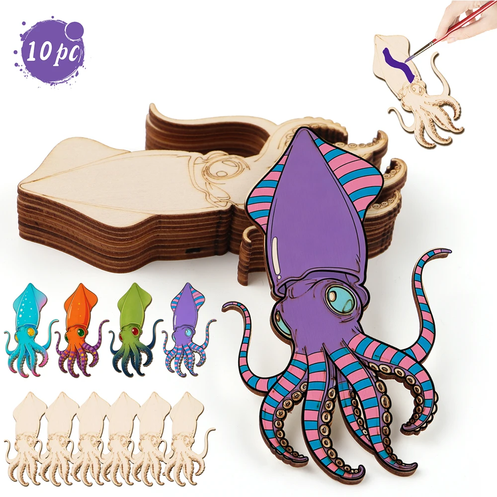 Art Craft Diy - 10pcs/set Unfinished Wood Craft Octopus Animal