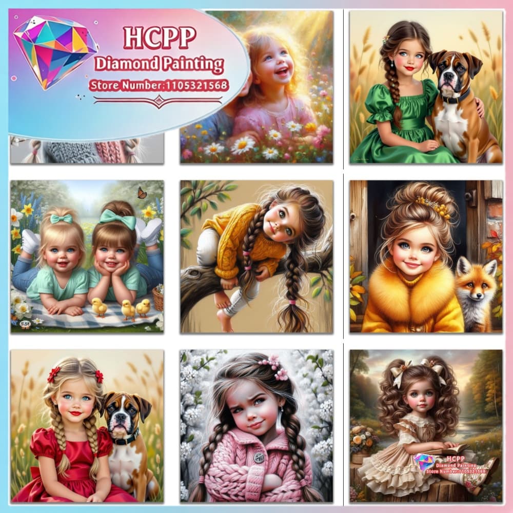 Unique Art Craft - Cute girl diamond painting kit square