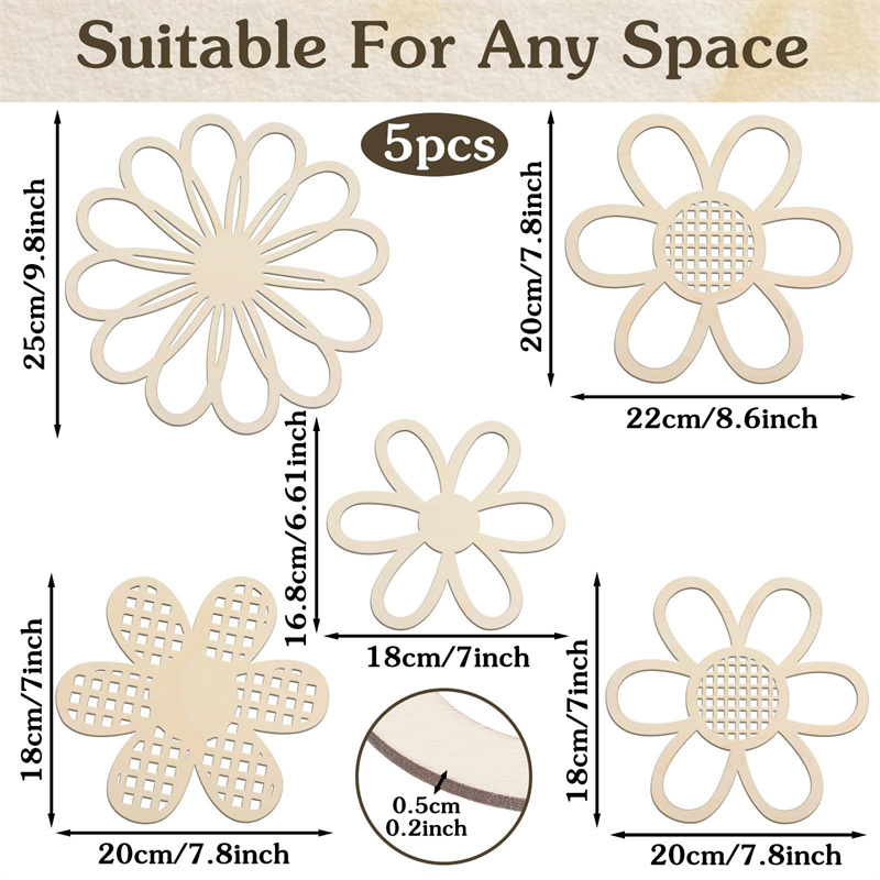 5pcs Wooden Flower Wall Decor  - đánh giá và giá Art And Craft For Nursery
